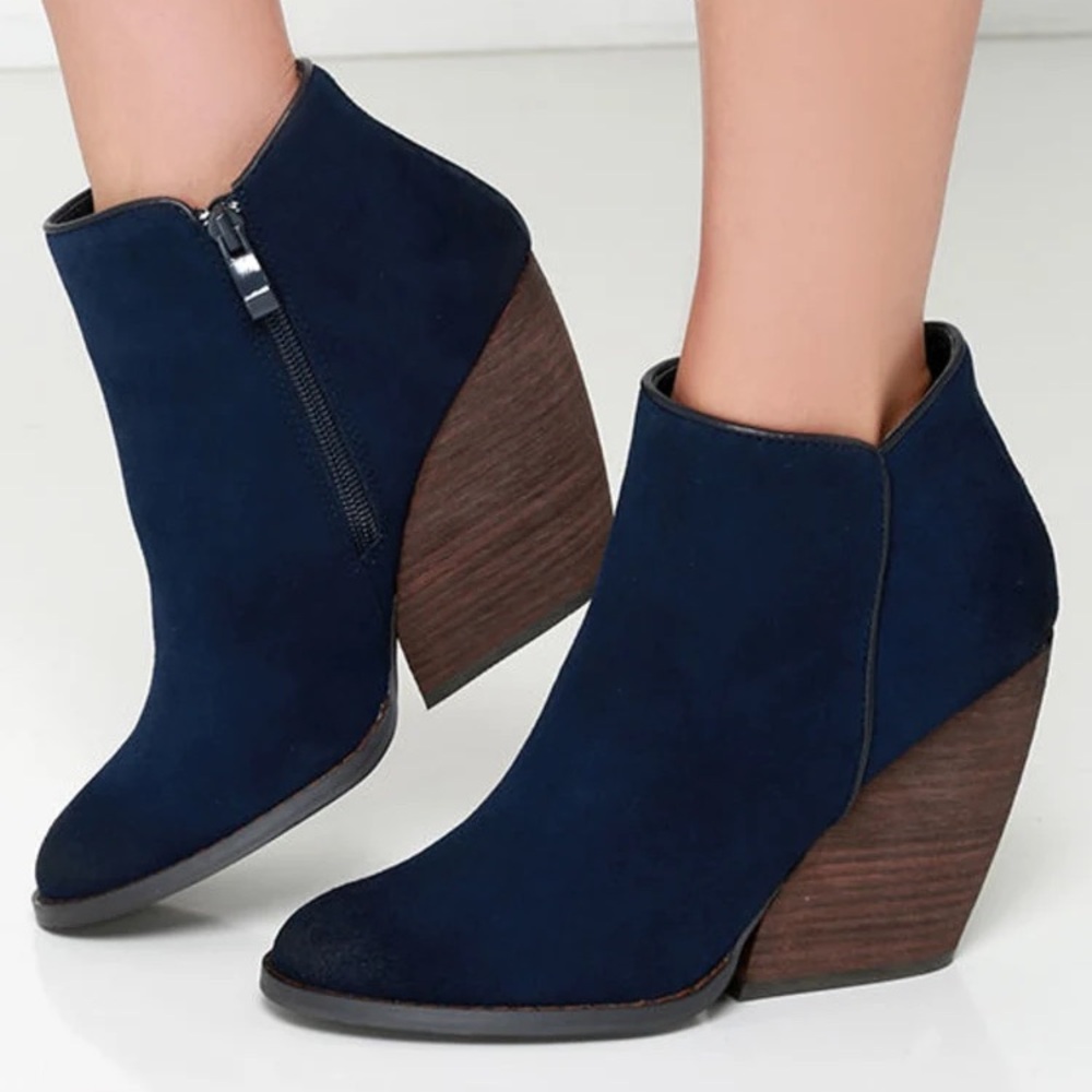 Very Volatile Whitby Navy Suede Leather Wedge Booties
